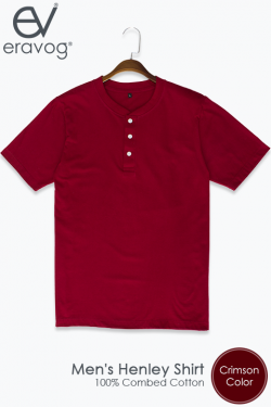 Henley Short Sleeve T-Shirt : Crimson Color
