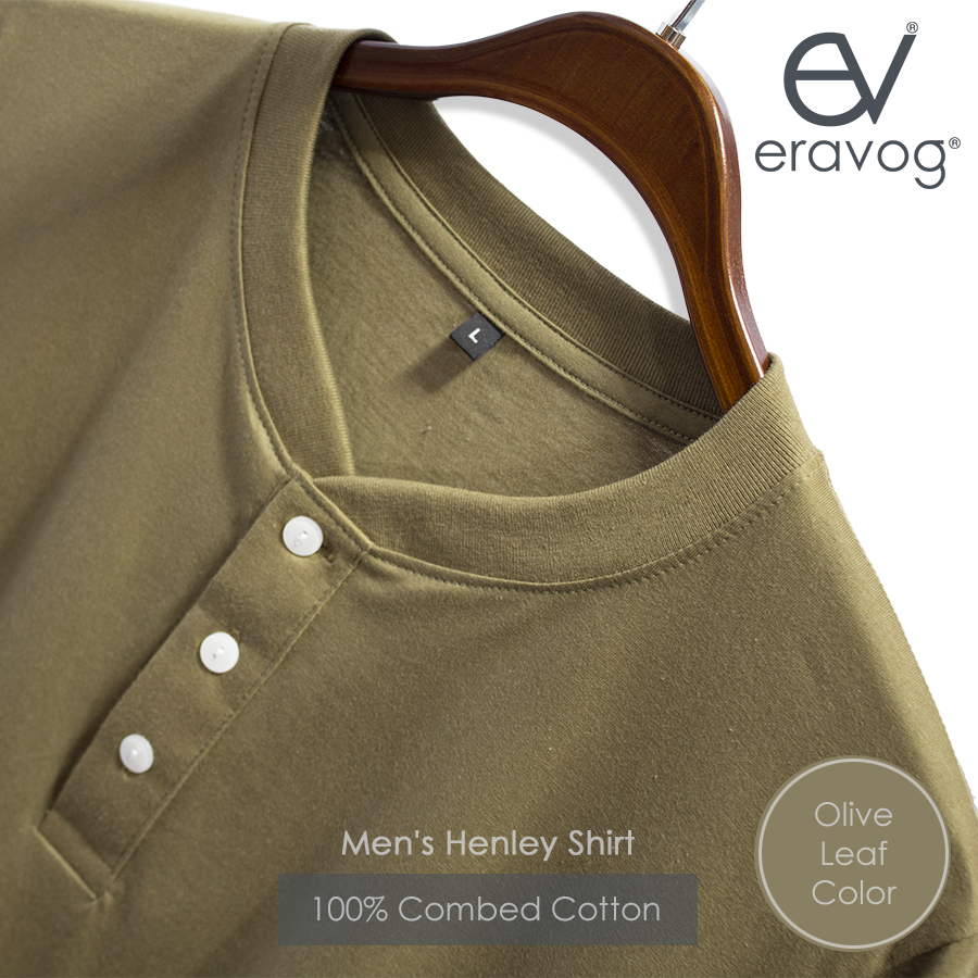 Men's Henley Short Sleeve T-Shirt Olive Leaf Color