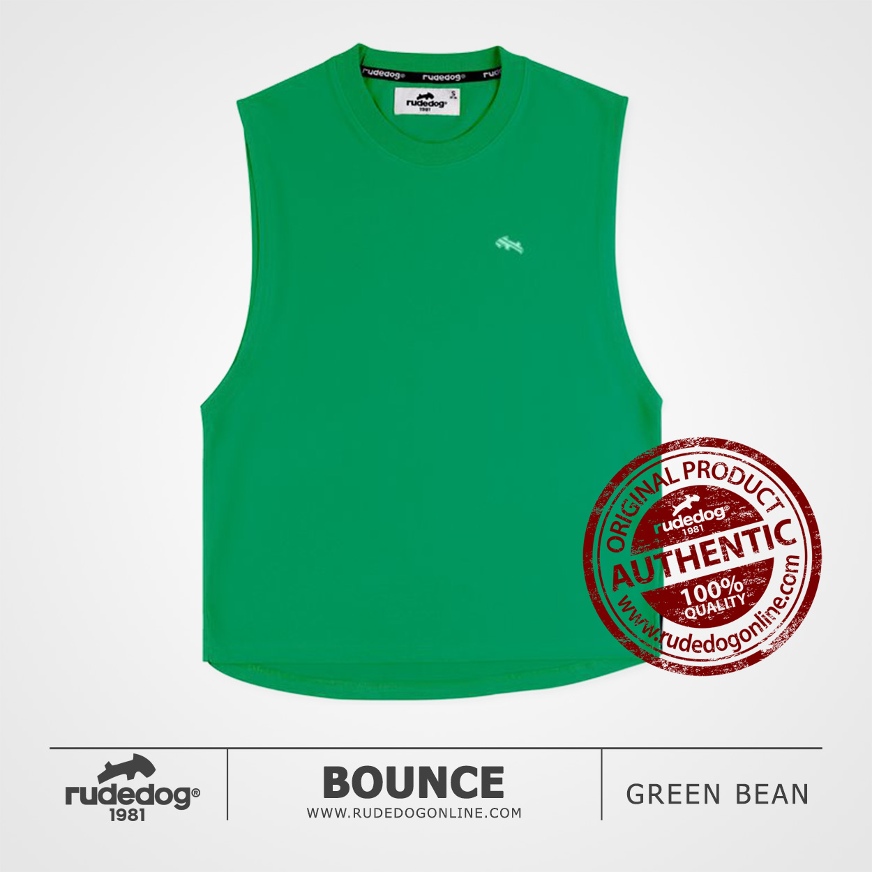 เสื้อยืดแขนกุด เว้าลึก rudedog รุ่น Bounce สีเขียวกรีนบีน