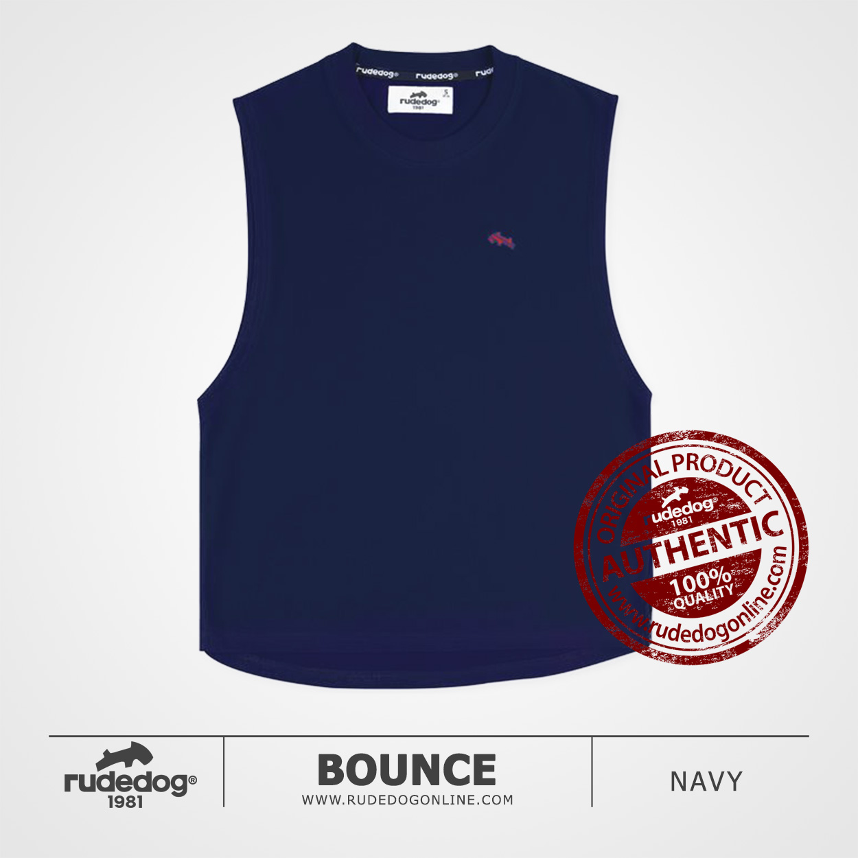 เสื้อยืดแขนกุด เว้าลึก rudedog รุ่น Bounce สีกรมท่า