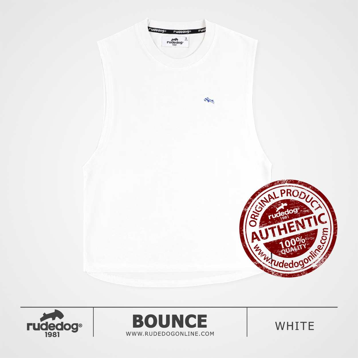 เสื้อยืดแขนกุด เว้าลึก rudedog รุ่น Bounce สีขาว