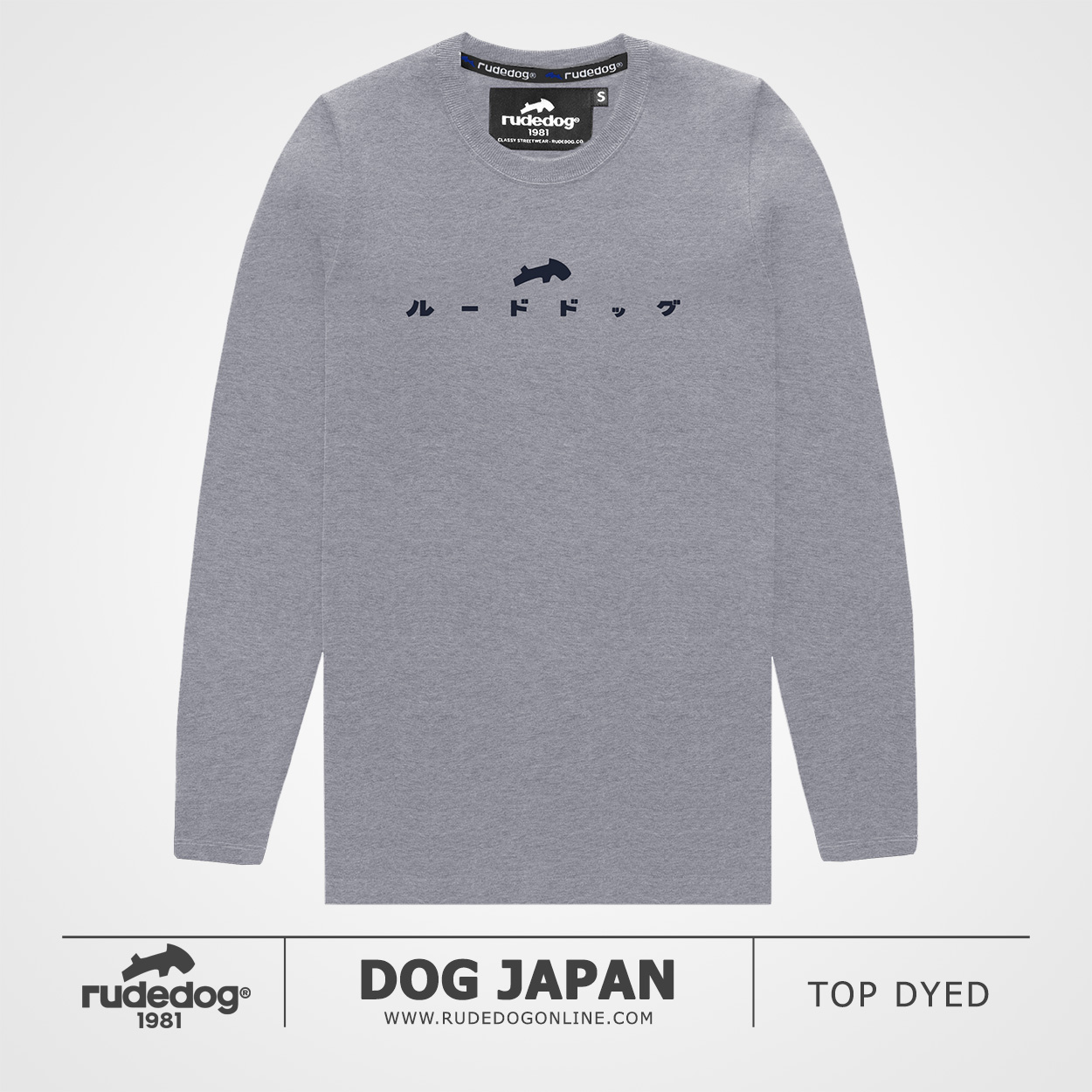 เสื้อยืดแขนยาว rudedog รุ่น DOG JAPAN สีเทาท็อปดราย