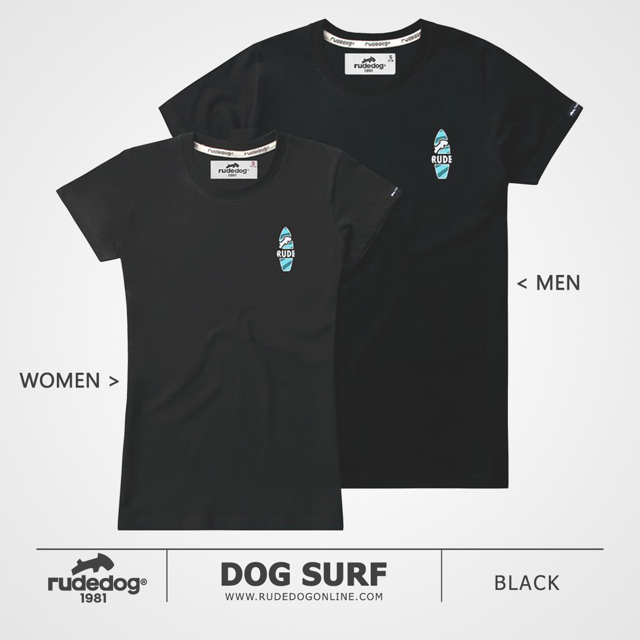 เสื้อยืด rudedog รุ่น Dog Surf สีดำ