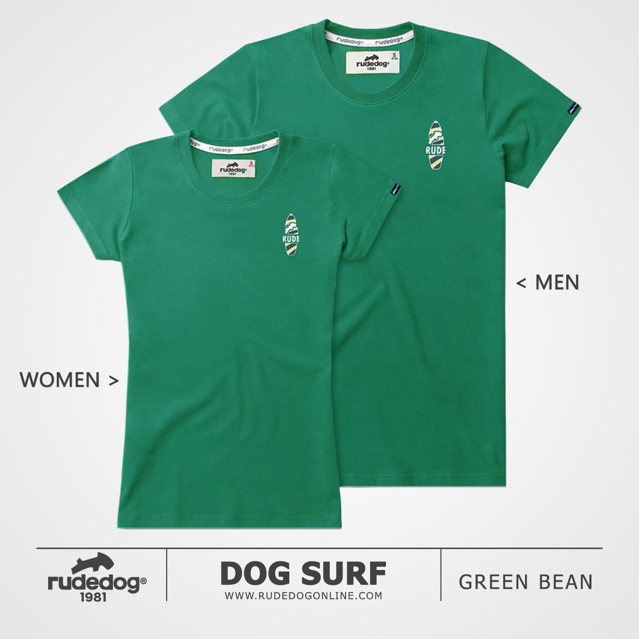 เสื้อยืด rudedog รุ่น Dog Surf สีเขียวกรีนบีน