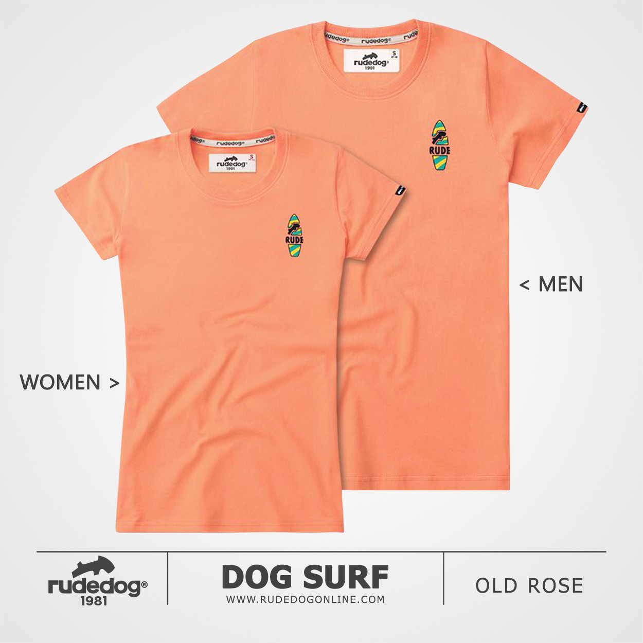 เสื้อยืด rudedog รุ่น Dog Surf สีโอลด์โรส
