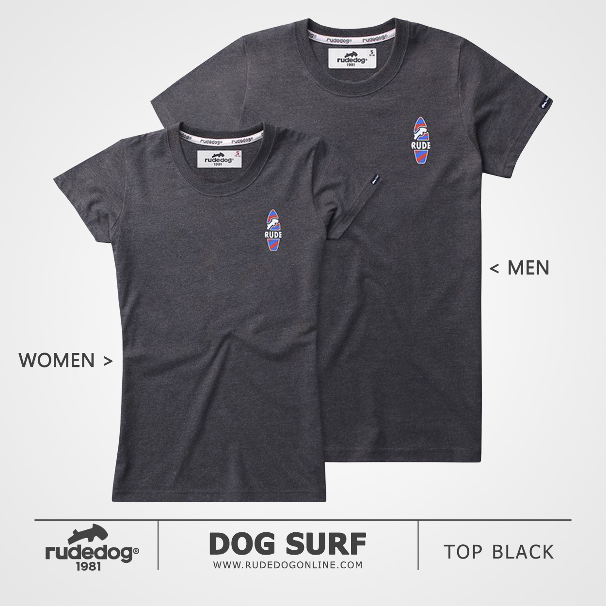 เสื้อยืด rudedog รุ่น Dog Surf สีท็อปแบล็ค