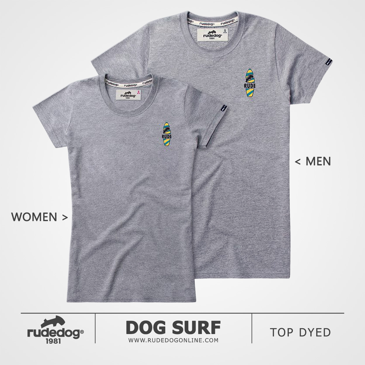 เสื้อยืด rudedog รุ่น Dog Surf สีเทาท็อปดราย