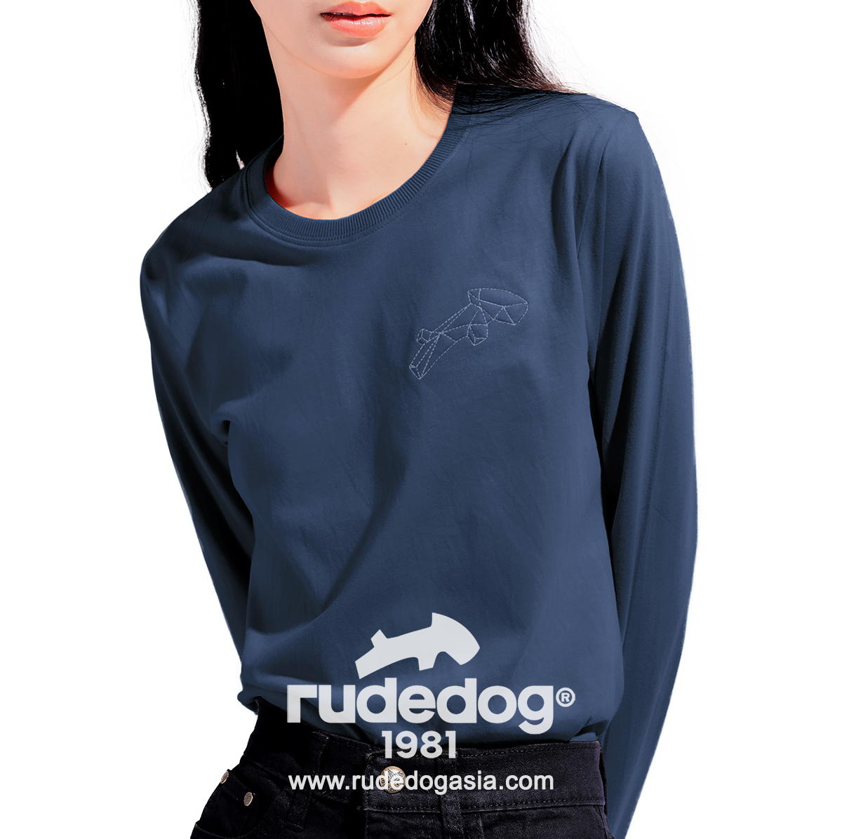 เสื้อยืดแขนยาว rudedog รุ่น Dogstar สีกรมท่า ผู้หญิง