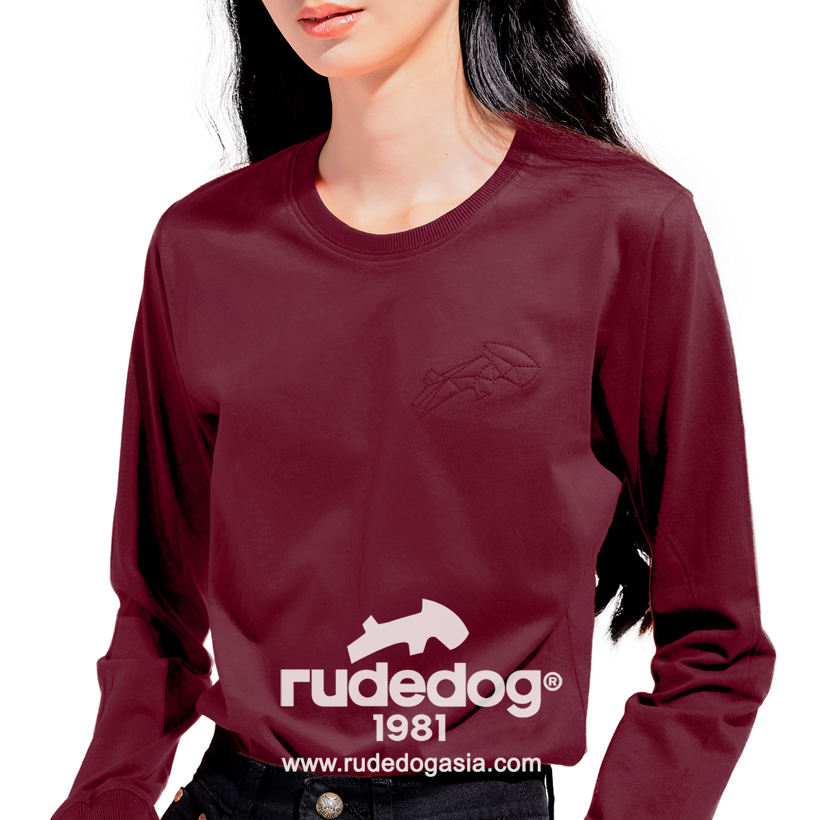 เสื้อยืดแขนยาว rudedog รุ่น Dogstar สีแดงทิเบต ผู้หญิง