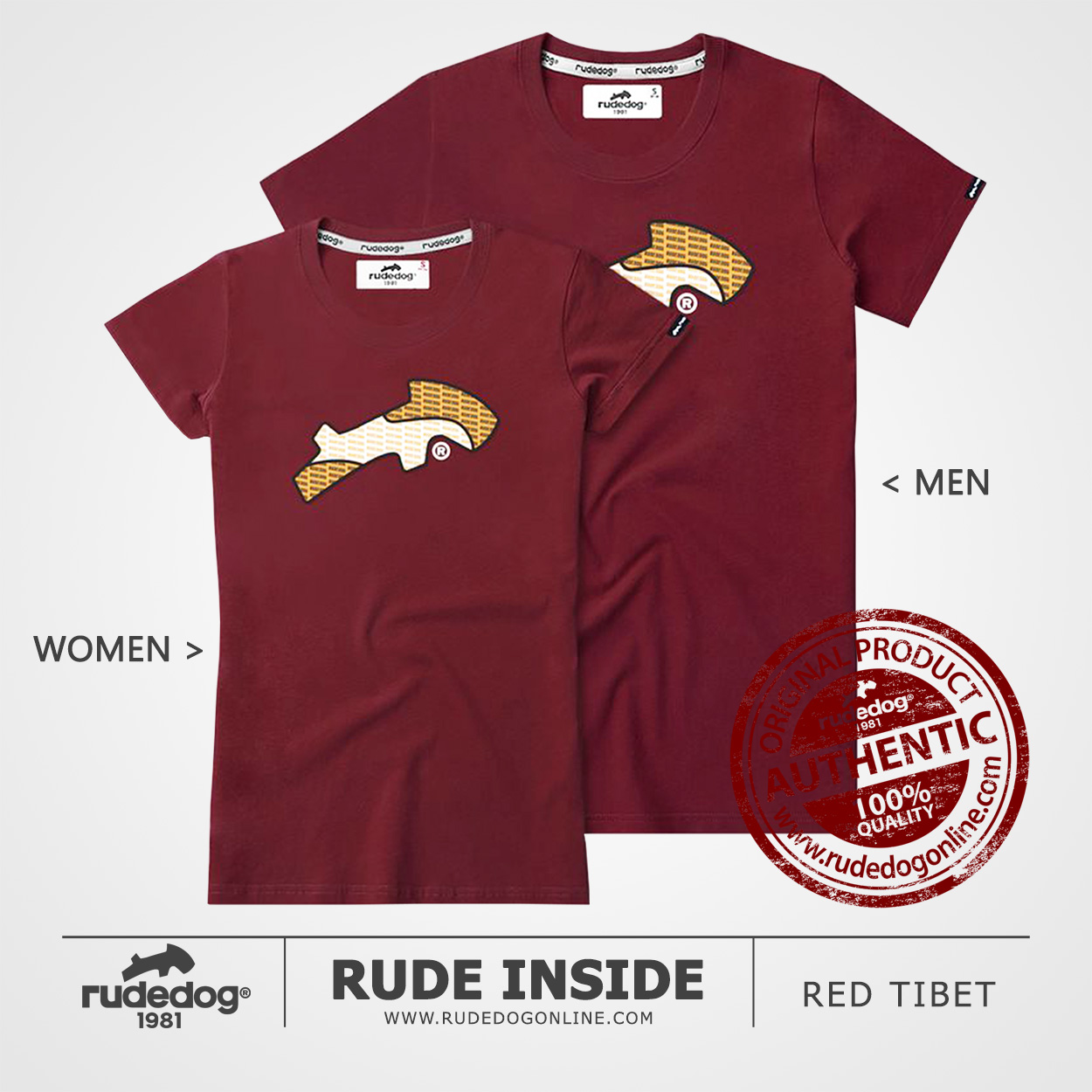 เสื้อยืด rudedog รุ่น Rude Inside สีแดงทิเบต