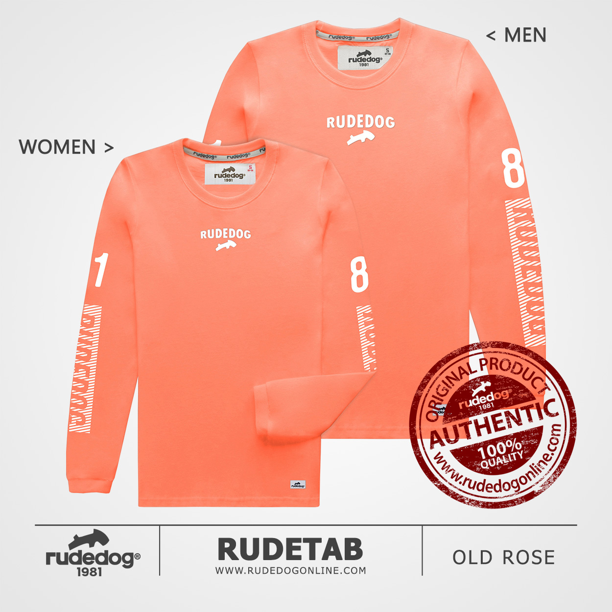 เสื้อยืดแขนยาว rudedog รุ่น Rudetab สีโอลด์โรส