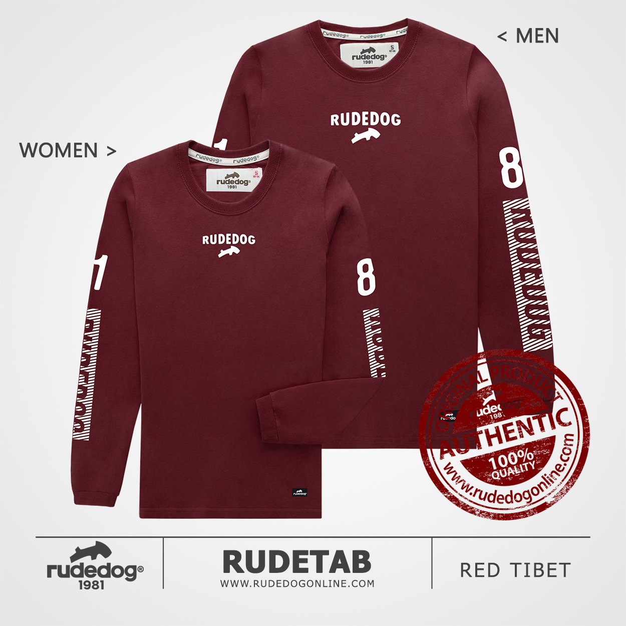 เสื้อยืดแขนยาว rudedog รุ่น Rudetab สีแดงทิเบต