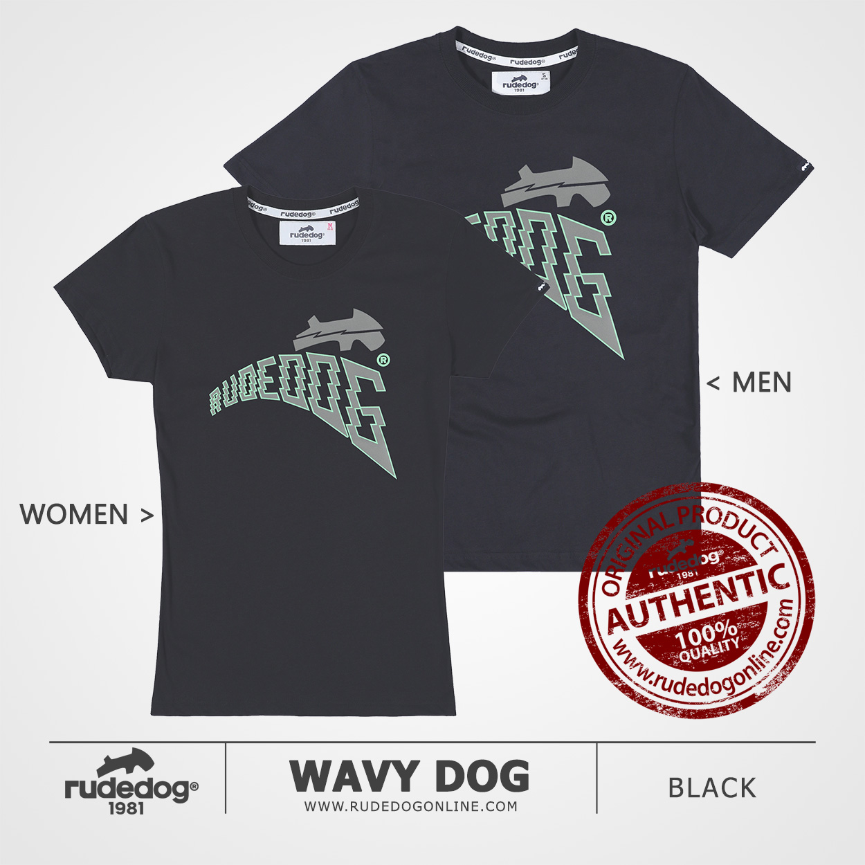 เสื้อยืด rudedog รุ่น Wavy Dog สีดำ