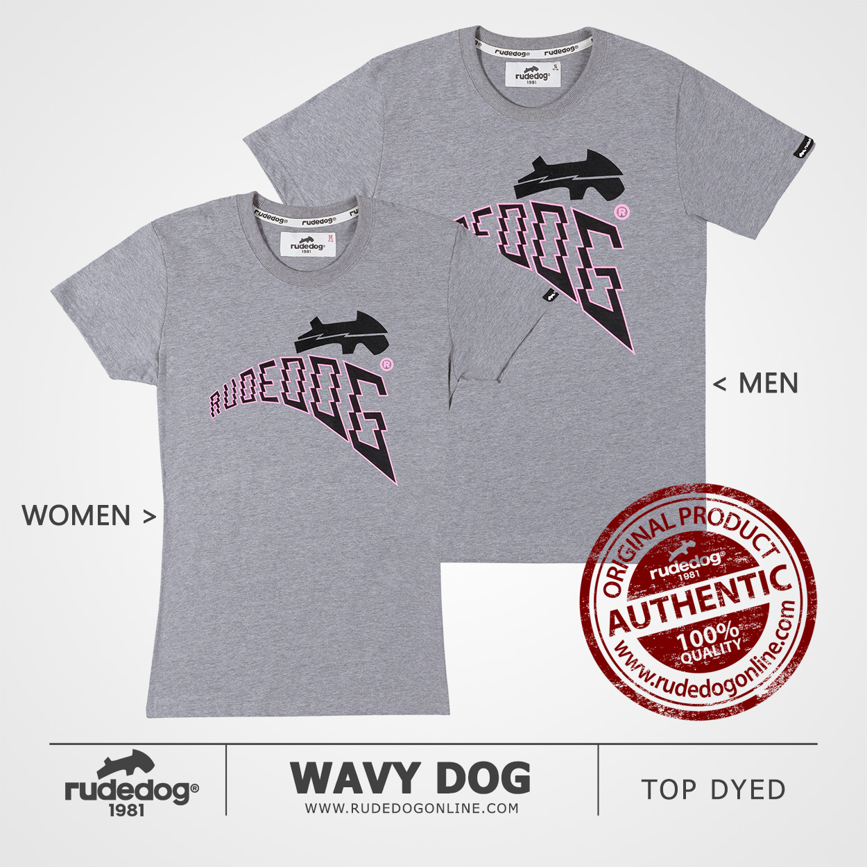 เสื้อยืด rudedog รุ่น Wavy Dog สีเทาท็อปดราย